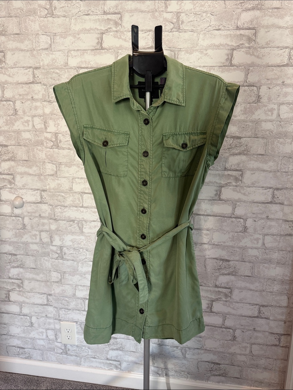 Sanctuary Olive Green Sleeveless Utility Dress with Tie Waist